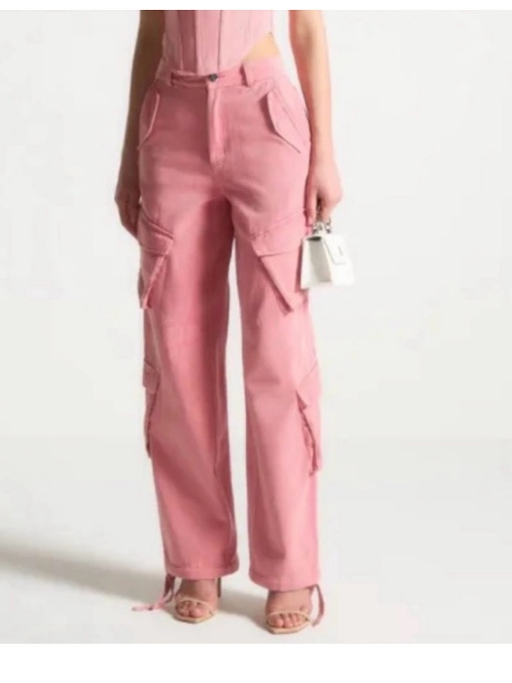 Manière De Voir Coral Pink Cargo Wide-Leg Pants Y2K Festival UK 8 US 4 - Picture 6 of 10